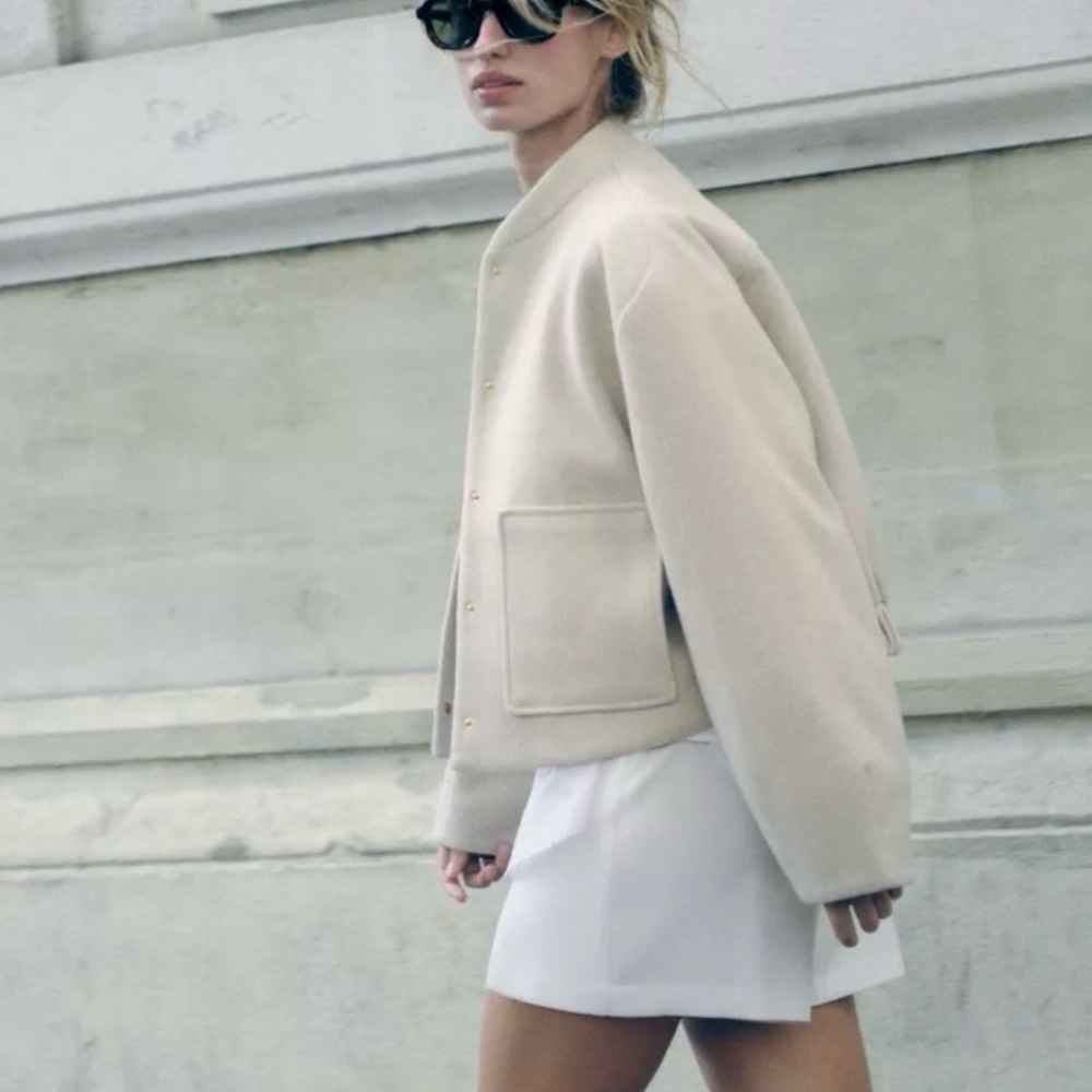 Zara Cream Boxy Bomber Jacket